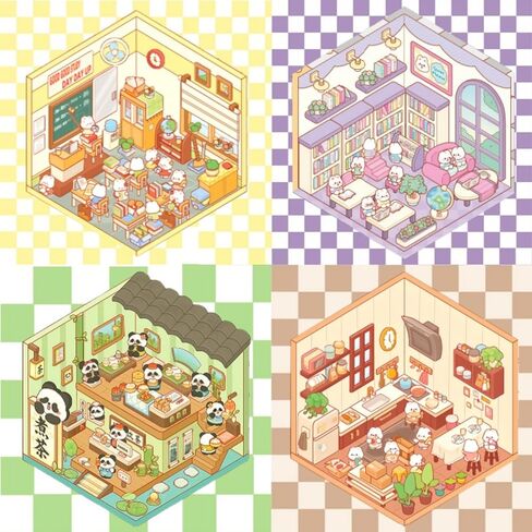 5 Sets DIY 3D Sticker Scene - Make Your Own Mini Shop Scenes Stickers for Kids - Cute Cartoon Animal Stickers for Adult Relief Stress Pass The Time in Saudi Arabia