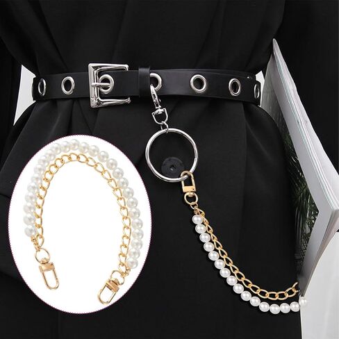 Gold Pearl Bag Chain, Elegant Handle Replacement Bag Straps for Shoulder Crossbody Bags, Alloy Handbag Strap with Buckle for Purse, Handbag, Tote (1 Pcs) in Saudi Arabia
