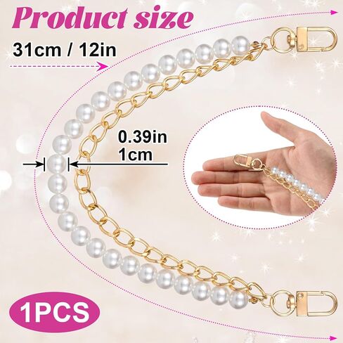 Gold Pearl Bag Chain, Elegant Handle Replacement Bag Straps for Shoulder Crossbody Bags, Alloy Handbag Strap with Buckle for Purse, Handbag, Tote (1 Pcs) in Saudi Arabia