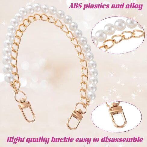 Gold Pearl Bag Chain, Elegant Handle Replacement Bag Straps for Shoulder Crossbody Bags, Alloy Handbag Strap with Buckle for Purse, Handbag, Tote (1 Pcs) in Saudi Arabia