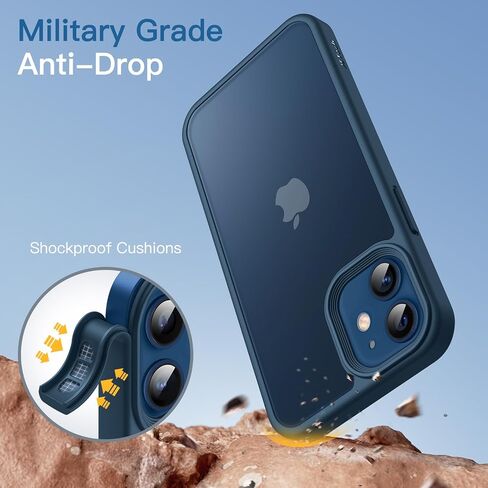 JETech Matte Case for iPhone 12/12 Pro 6.1-Inch, Shockproof Military Grade Drop Protection, Frosted Translucent Back Phone Cover, Anti-Fingerprint (Black) in Kuwait