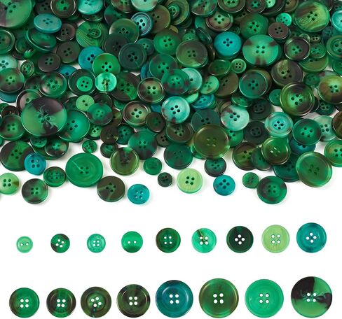 400-600 Pcs Round Crafts Buttons for Sewing, Assorted Sizes Green Manual Button Painting for DIY Crafts, Handmade Ornament Buttons, 2 Holes & 4 Holes in Saudi Arabia