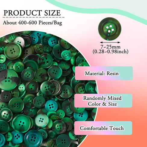 400-600 Pcs Round Crafts Buttons for Sewing, Assorted Sizes Green Manual Button Painting for DIY Crafts, Handmade Ornament Buttons, 2 Holes & 4 Holes in Saudi Arabia