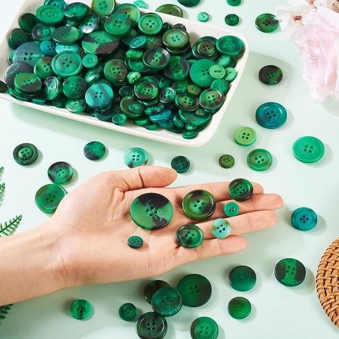 400-600 Pcs Round Crafts Buttons for Sewing, Assorted Sizes Green Manual Button Painting for DIY Crafts, Handmade Ornament Buttons, 2 Holes & 4 Holes in Saudi Arabia