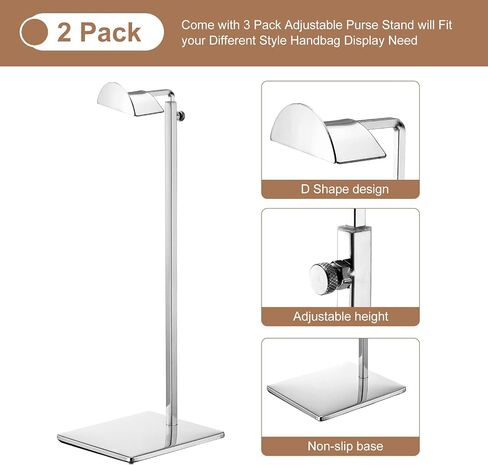 uxcell Purse Display Stand Set 2 Pack Metal Adjustable Height Handbag Rack Single Hook Holder for Boutique Store - Silver in Saudi Arabia