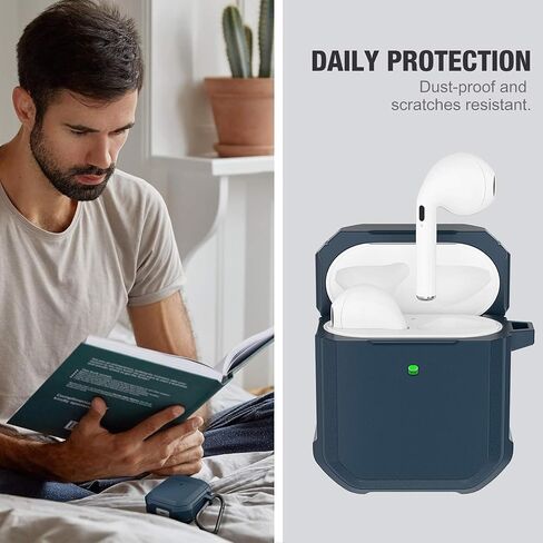 Airpods Case Cover, Ztacking Airpods 2 & 1 Protective Hard Case Rugged Full-Body Shockproof with Keychain Front LED Visible Designed for Airpod Case 2nd Generation - Black in Saudi Arabia