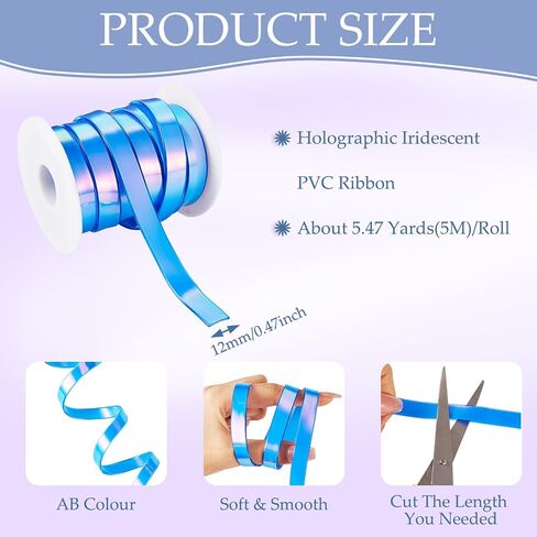 Beadthoven 5.47 Yards 1/2" Blue Silicone Ribbon Holographic Iridescent PVC Ribbon Rainbow Flat Lanyard Strap String Ribbon for Keychain Wristlet Bracelet DIY Craft Jewelry Making Supplies in Saudi Arabia