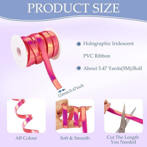 Beadthoven 5.47 Yards 1/2" Blue Silicone Ribbon Holographic Iridescent PVC Ribbon Rainbow Flat Lanyard Strap String Ribbon for Keychain Wristlet Bracelet DIY Craft Jewelry Making Supplies in Kuwait