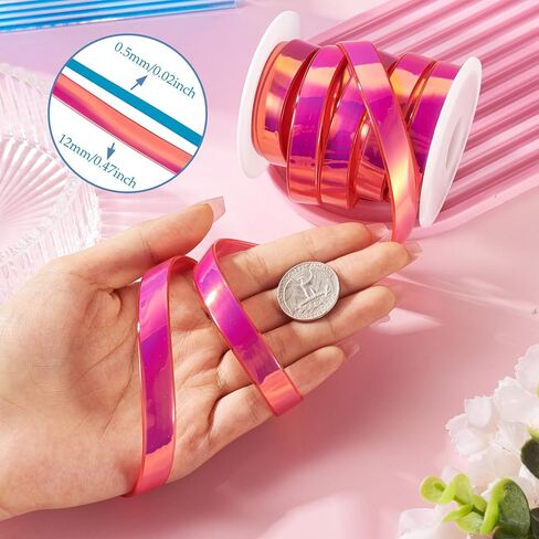 Beadthoven 5.47 Yards 1/2" Blue Silicone Ribbon Holographic Iridescent PVC Ribbon Rainbow Flat Lanyard Strap String Ribbon for Keychain Wristlet Bracelet DIY Craft Jewelry Making Supplies in Kuwait