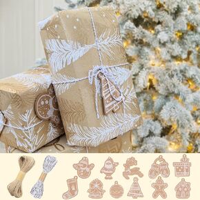 Zy-Huan Christmas Mini Roll Paper Tervible Traving Paper مع علامات الشريط والهدية ، ورق التغليف عتيقًا لعيد ميلاد ، حفل زفاف ، حفلة