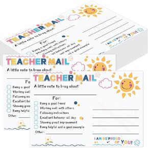 100 PCS Boho Teacher Mail إلى أولياء الأمور ، والفصول الدراسية الأساسية جيدة السلوك بطاقات تحفيزية للمعلم إلى مرحلة ما قبل المدرسة ، ورياض الأطفال ، والمدرسة الابتدائية (الشمس)
