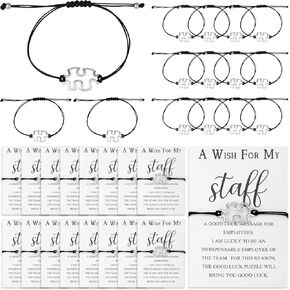 15pcs Employee Team Bracelets, Creative Team Puzzle Piece Bracelet Staff with 15 Cards Employee Appreciation Bracelets Staff Inspirational Gifts for Coworkers Teachers Students