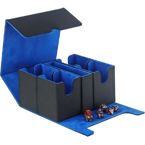 Card Storage Box,5 in 1 Card Deck Box Fits 600+ Sleeved Cards,Includes 4 Card Holders and 1 Dice Tray, Detachable Card Deck Case for Card Enthusiast (Black Blue)