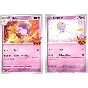 Pokemon Drifblim & Drifloon - 090/198 - Pokemon Trick أو Trade 2023 بطاقة واحدة - Mint Condition - Pink - Halloween Stamp Exclusive