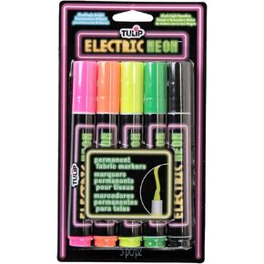 TULIP Fashion Markers 33010 Mrkt Multi Electric Neon Brush Tip 5Pk, As Detailed