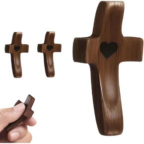 3PCS Wooden Cross My Heart,Pocket Wooden Cross Crafts, Encouragement Gift for family, Small Handheld Wood Cross