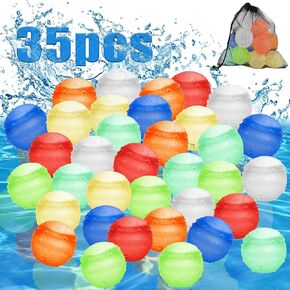 35 Pack Summer Water Balloons Reusable, Quick Fill Fefillable Water Balloons, Reusable No magnetic Silicone Water Balloons,Summer Outdoor Water Toys,Pool Beach Toys For Kids,With Mesh Bag