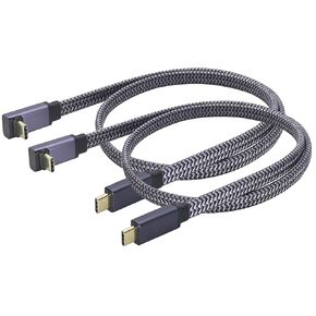 2Pack Up&Down Angle USB Type C 3.1 Flat Braided Cable,60W 3A 90 Degree Tpye C USB 3.1 Gen2 Male Fast Charging,Data,Audio,Video Cable Compatible for MacBook,Phone &More Type-C Devices(0.3M-M/M)