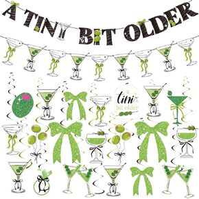A Tini Bit Older Birthday Decorations for Women,Bachelorette Bow Party Decorations Espresso Martini Party Decorations Cherry Birthday Theme for Girls and Women Green Ceiling Streamers for Tini Party.