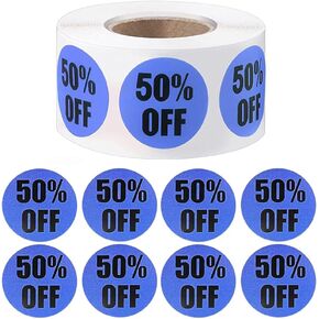 1 Roll/500PCS Percent Off Sticker 50 Percent Discount Labels Adhesive Labels Sale Stickers Round Sale Tags for Retail Store Sale Shop Supermarket
