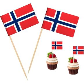 100 Pcs Norway Flag Norwegian Toothpick Flags, Cocktail Picks Mini Stick Cupcake Toppers Country Picks Party Decoration Celebration Cocktail Food Bar Cake Flags ﻿