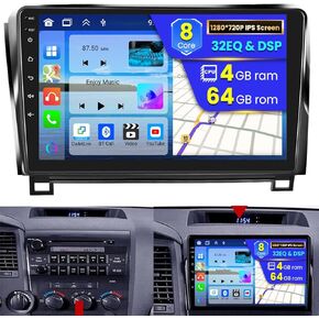 8Core 6+128G Car Stereo for Toyota Tundra 2007-2013/Toyota Sequoia 2008-2018 with Wireless Apple Carplay Android Auto, 9 Inch 1280*720 Touch Screen Car Radio with DSP BT 5.0 GPS WiFi + Backup Camera