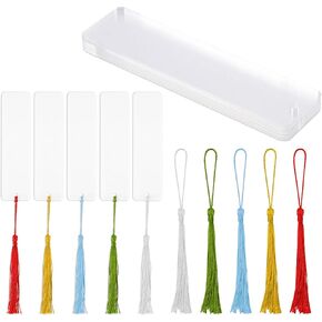 60Pcs Clear Acrylic Bookmarks Blank Clear Acrylic Craft Bookmarks 30Pcs Rectangle Transparent Blank Acrylic Book Markers with 30Pcs Small Bookmark Tassels DIY Bookmark Ornaments for DIY Projects