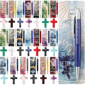 60 Pcs Christian Gifts Bulk for Church Cross Crystal Stones Bible Verse Ballpoint Pens Religious Bookmarks Inspirational Gift for First Communion Pastor Church