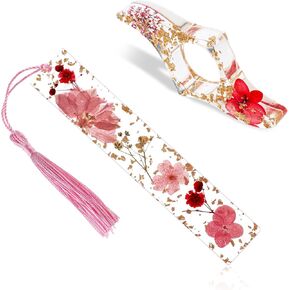 2 PCS Book Thumb Page Holder, Transparent Dried Flower Bookmarks Book Page Holder Cute Bookmarks with Tassel Personalized Reading Accessories Gift for Reading Lovers, Literary, Students, Teachers