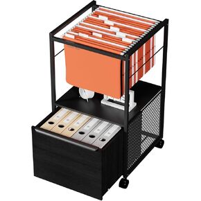 VECELO Mobile Filing Cabinet on Lockable Wheels,Under Desk Organizer, Hanging File Folder Organizer,No Bend Over, Fits Letter Size, White
