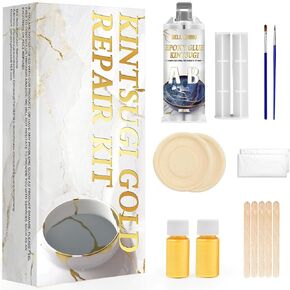 Kintsugi Kit إصلاح الذهب ، غراء الذهب للسيراميك وإصلاح الخزف ، Kintsugi Kit إصلاح الفخار الهادئ الخاص بك ، إصلاح السيراميك مثالي للمبتدئين استعادة الهدايا ذات مغزى