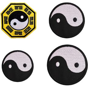 4 Pcs Different Size Yin Yang Chinese Taoism Symbol Embroidered Badge Iron On Sew On Patches for Taichi Lovers, Halloween Costume