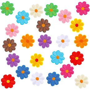 24pcs زهرة الحديد على البقع ، 12 لونا ديزي خياطة على رقعة رقعة رقعة رقعة زهرة التصحيح الأزهار لخطوات للملابس الجينز أكياس القبعات DIY 1.57x1.57in