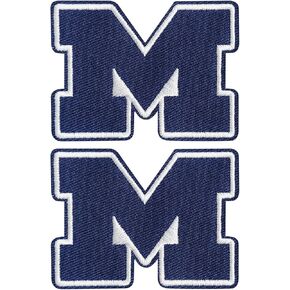 2 Pcs Blue Michigan M Iron-On Patches for Jackets, Pants, Backpacks and Hats.