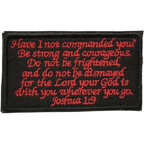 SpaceAuto Joshua 1:9 Tactical Morale Desert Badge Embroidery Hook & Loop Emblem Patch 3.93" x 2.16" - Black & Red