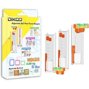 أظافر Dikoo المثبتة على الجدار القابل للتعديل معلقات معلقة مجانية ، 3 أجزاء من السنانير جدار Sawtooth ، 6pcs شرائط لاصقة قابلة للإزالة للمنزل ومساحات المعيشة معلقة صورة ، تصل إلى 5 رطل