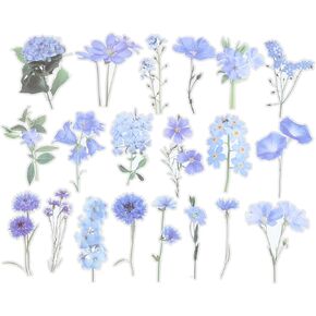 PATIKIL Transparent Flower Vinyl Stickers, 40 Sheet Waterproof PET Flowers Decals Floral Stickers for Scrapbook Journaling Crafts DIY Water Bottles, Blue in Kuwait