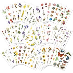 40 Sheets Flower Stickers - Waterproof Scrapbook Sticker & Junk Journal Supplies, Spring Nature Stickers for Adults DIY Crafts, Bullet Journal Accessories