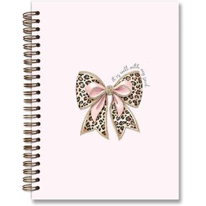 Coquette Leopard Bow Preppy Spiral Notebook, It Is Well With My Soul Girly Aesthetic Journal Preppy Gifts for Women, Coquette Office Supplies, College Ruled Hardcover Spiral Notebook 5.5x8.3