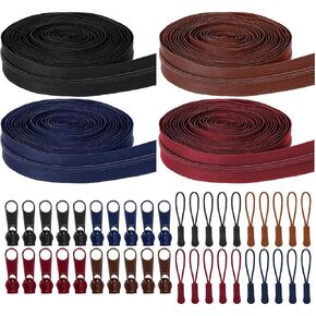 Wonderjune 20 ياردة 4 PCS QUIPTERS لخياطة السوستة المملوءة بالجملة رقم 5 مع 48 PCS المتزلج ، وملحقات سستة متنوعة من الحرف اليدوية DIY ، والملابس ، والحقائب (الكلاسيكية)