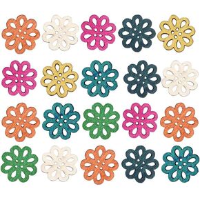Healifty 100pcs أزرار حرفة خشبية خمر كرتون Daisy أزرار 4 ثقوب أزرار الخياطة لخياطة الحرف القصاصة القصاصات
