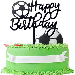 1PCS كرة القدم كعكة عيد ميلاد سعيد Topper ، Black Glitter Soccer Sports Thief Cake Decoration مناسبة لحفلة لاعب كرة القدم ، لوازم الديكور كعكة حفلة عيد ميلاد