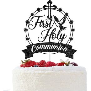 First Holy Communion Cake Topper, Baptism Cake Decorations, God Bless, Wedding Christening Baptism Baby Shower 1st Birthday Party Decorations (Gold Glitter)
