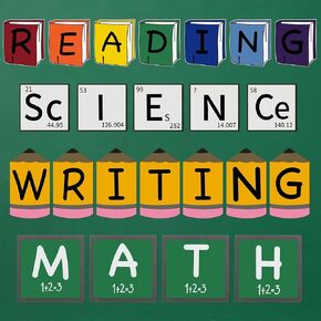 23 Pcs Core Subjects Bulletin Board Set Reading Math Writing Classroom Decoration Science Book Signs Paper Cutouts for Teacher Preschool Back to School Learning Blackboard Craft Wall Decor
