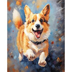 الطلاء Zuvrdiai بأرقام عدد الأدوات Corgi Canvas DIY زيت الزيت ، المبتدئين البالغين مع فرش ودهانات أكريليك 16 × 20 بوصة (بدون إطار)
