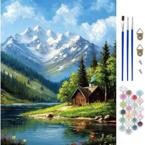 طلاء Ceovr Mountain Landscape بواسطة أرقام أرقام للبالغين ، طلاء المقصورة بواسطة مجموعات الأرقام على القماش للمبتدئين ، وأطقم الحرف الكبار ديكور الجدران للمكتب المنزلي 16x20in/40 × 50 سم ، بدون إطار