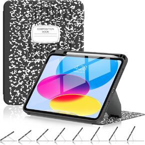 Supveco Case for iPad 10th Generation 10.9 Inch 2022 with Pencil Holder-[Multi Viewing Angles+Auto Wake/Sleep], Magnetic Stand Case with Soft TPU Back Cover for iPad 10th Gen 2022-Book Black