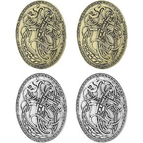(4PCS) Brooch Pin Set with Viking Norse Shield Design for Medieval Costume: Small Buckle, Clasp, Clip & Fasteners for Clothes, Scarf, Cloak, Jewellery, Chain & Apron Dress for Women and Men