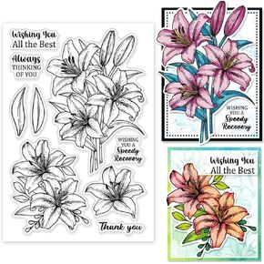 GLOBLELAND Lily Clear Stamps Blessing Words Silicone Clear Stamp Seals Flowers Transparent Stamps for DIY Scrapbooking Cards Making Photo Album Journal