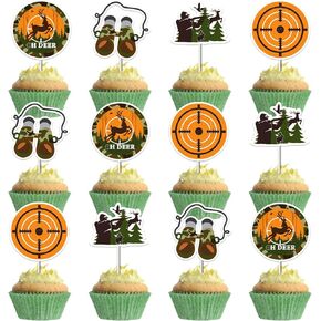 Kreatwow Hunting Camo Cupcake Toppers 24pcs Gone Hunting Cupcake يختار مطاردة حفلة عيد ميلاد ديكور الصيد زخارف الحفل